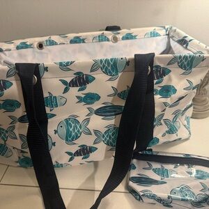 Thirty-One Large utility tote and clear clip pouch in funny friends